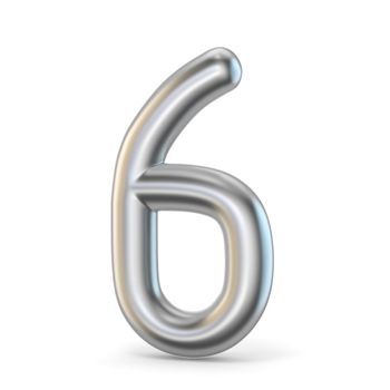 Metal silver font. Number SIX 6 3D render illustration isolated on white background