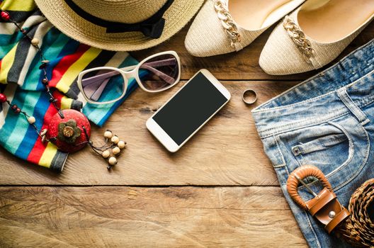 Travel Clothing accessories apparel along with women for the trip