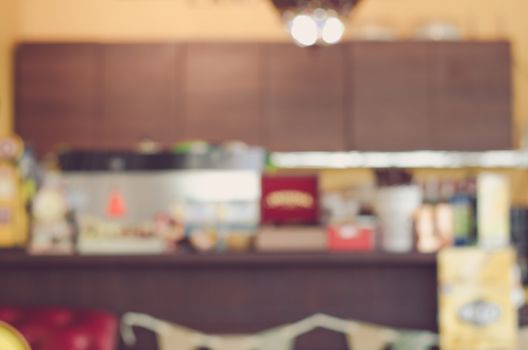 Blurry photo of coffee shop counter without people