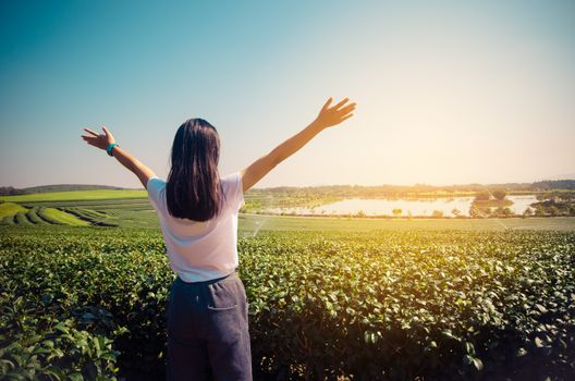 Woman stretching fresh air