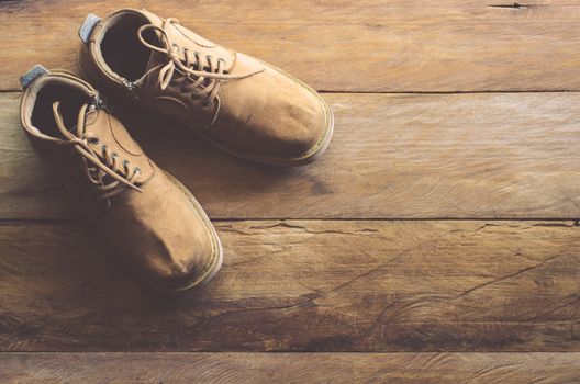 Leather shoes on the wooden floor.