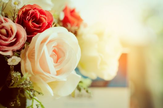 Spring border background with colorful roses