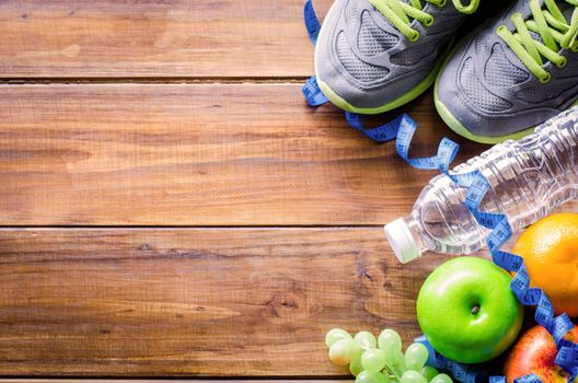Fitness concept with Healthy food and exercise