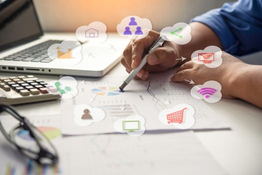 The concept of a digital screen, the connection icon, the system through the Internet.