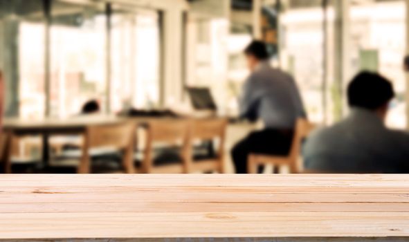 The plank was laid for product show. And there is a cafe blurry into the 