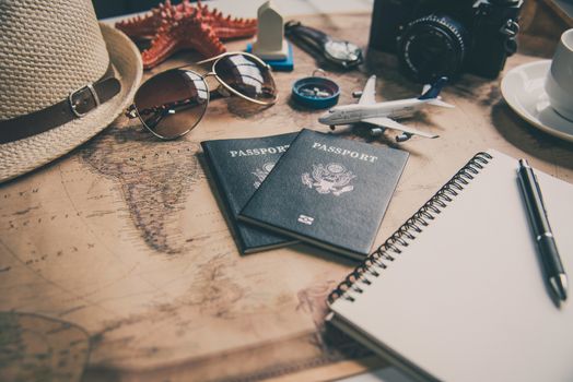 Tourism planning and equipment needed for the trip on map