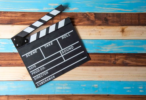Slate for cut film placed on wooden floor.