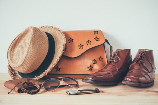 Clothing for men on the wooden floor