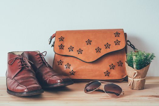 Clothing for men on the wooden floor