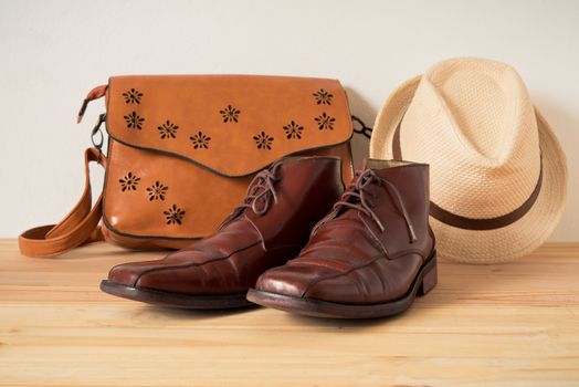 Clothing for men on the wooden floor