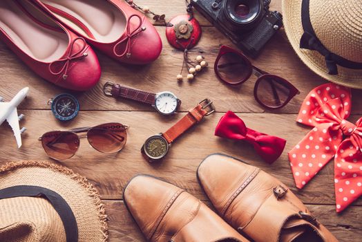 Clothing and accessories for men and women ready for travel - life style 