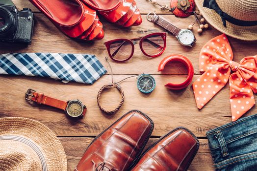 Clothing and accessories for men and women ready for travel - life style 