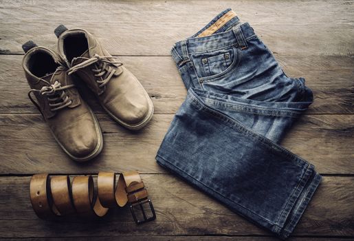 accessories for mens lay on the wooden floor