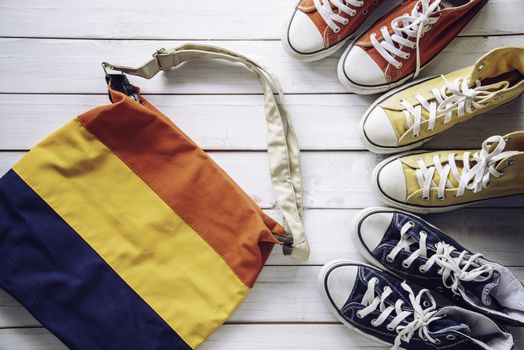 Sneakers and bags, to go on a trip