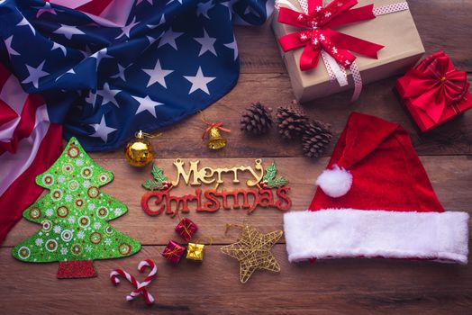 Decorations for Christmas celebrations are placed on wooden floors 
