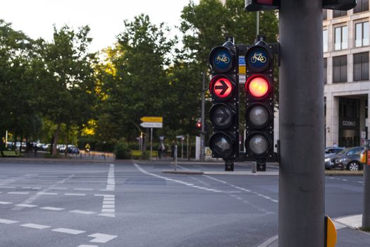 Traffic light in Berlin Germany. Walking and bicycle crossing, red sign