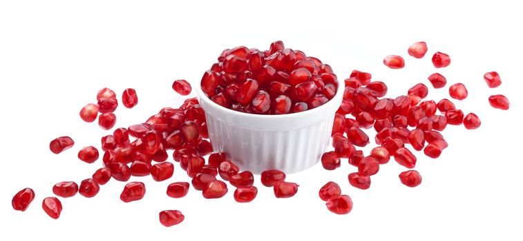 Pomegranate seeds isolated on white background with clipping path