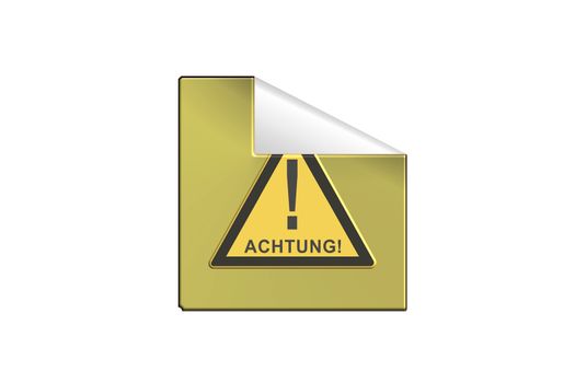 Yellow warning sign Sticker in 3 D with inscription in German Attention