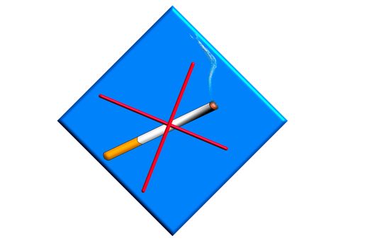 No smoking sign Burning Cigarette on a blue sign against a blue background