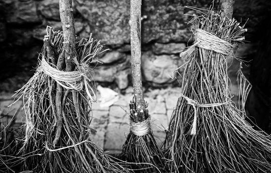 Witch brooms Detail, detail of a broom halloween, party of fear