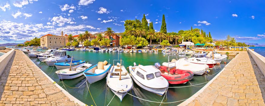Kastel Luksic harbor and landmarks summer panoramic view, Split region of Dalmatia, Croatia