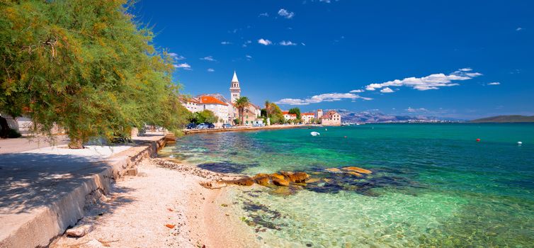 Kastel Stafilic landmarks and turquoise beach panoramic view, Split region of Dalmatia, Croatia
