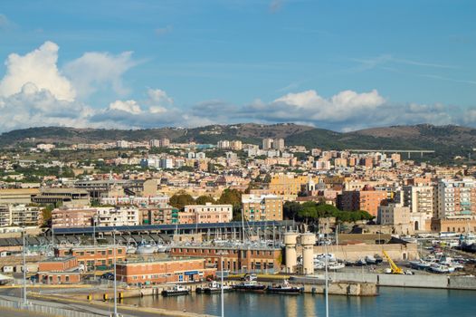 Panoramic view of Civitavecchia port, coast, port, buildings, October 7, 2018.