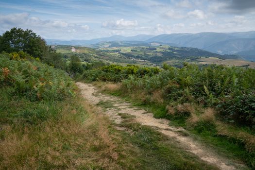 Panoramic landscape along the Camino de Santiago trail between Grandas de Salime and Fonsagrada, Asturias, Spain