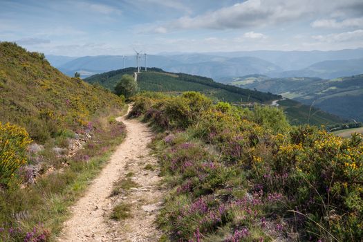 Panoramic landscape along the Camino de Santiago trail between Grandas de Salime and Fonsagrada, Asturias, Spain