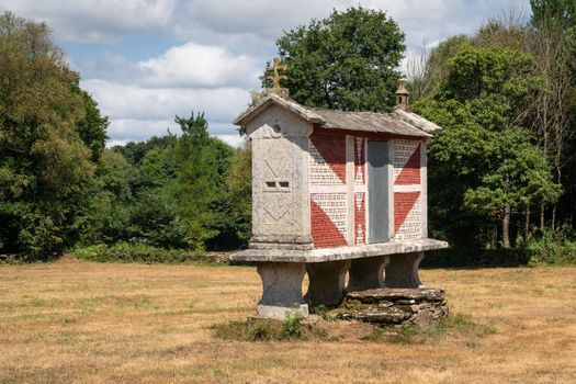 Traditional granary alongside the Camino de Santiago trail, Galicia, Spain