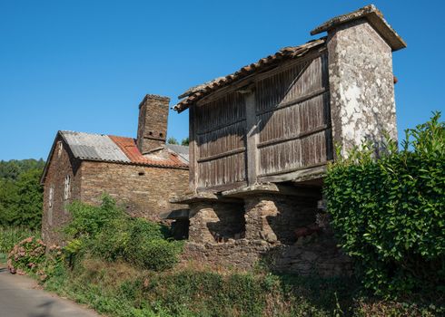 Traditional granary alongside the Camino de Santiago trail, Galicia, Spain