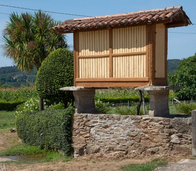 Traditional granary alongside the Camino de Santiago trail, Galicia, Spain