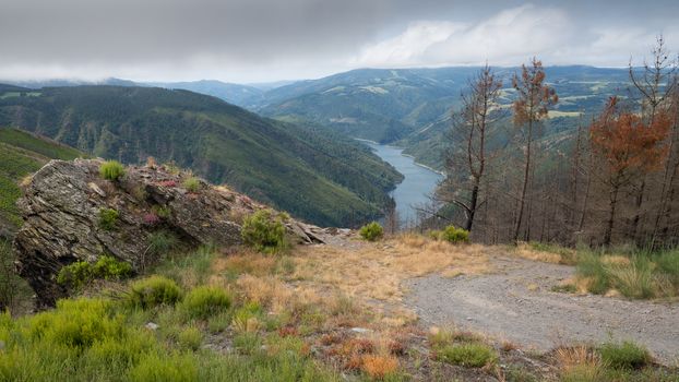 Water reservoir close to Grandas de Salime, beautiful landscape along the Camino de Santiago trail, Asturias, Spain