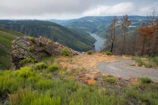 Water reservoir close to Grandas de Salime, beautiful landscape along the Camino de Santiago trail, Asturias, Spain