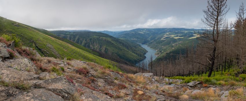 Water reservoir close to Grandas de Salime, beautiful landscape along the Camino de Santiago trail, Asturias, Spain