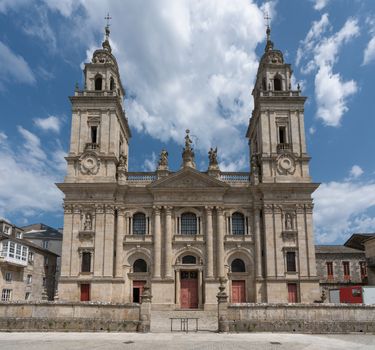 Panoramic image of the cathedral of Lugo, highlight along the Camino de Santiago, Galicia, Spain 