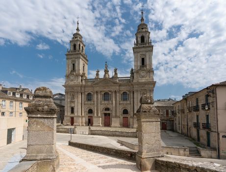 Panoramic image of the cathedral of Lugo, highlight along the Camino de Santiago, Galicia, Spain 