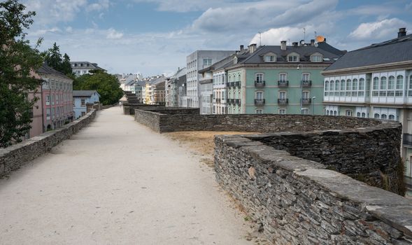 Panoramic view during a walk along the city wall of Lugo, Galicia, Spain