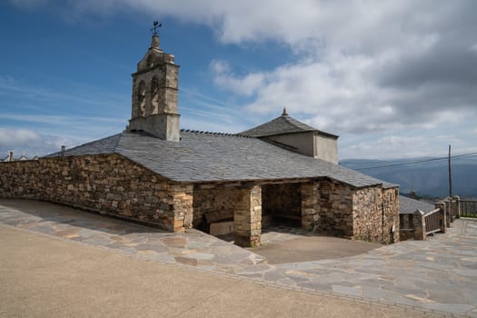 Old church Santa Maria Magdalena in sunlight with blue sky, Penafonte, Camino de Santiago close to Grandas de Salime, Asturias, Spain