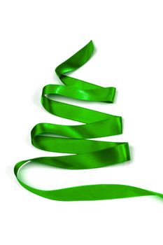 Stylized green ribbon Christmas tree isolated on white background
