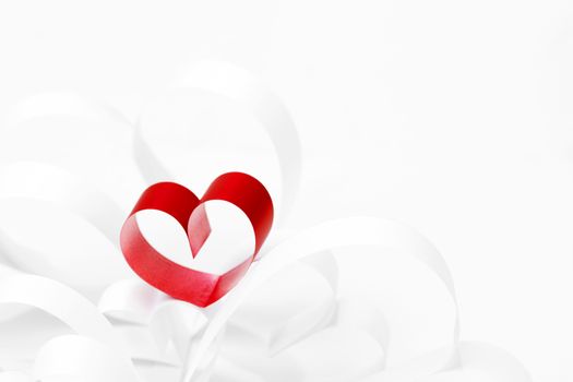 Paper ribbon hearts on white background, Valentines day concept
