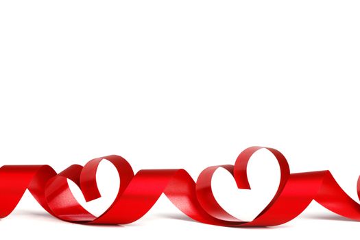 Ribbon hearts isolated on white frame, Valentines day design