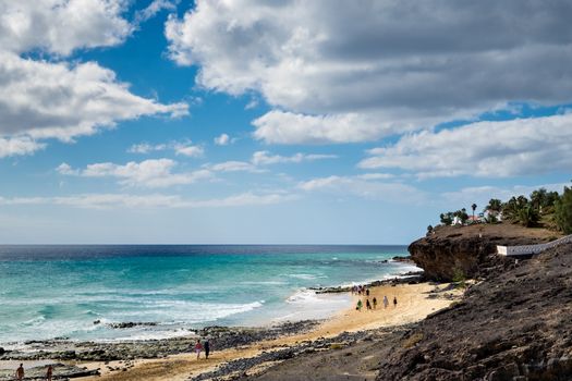 Coast and beach in sunshine on the Spanish island Fuerteventura