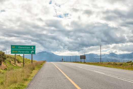 A directional sign on road N7 between Piketberg and Citrusdal in the Western Cape Province