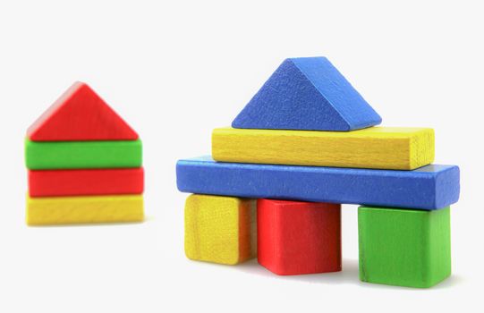 Colorful Wooden Building Blocks Toys Isolated On White