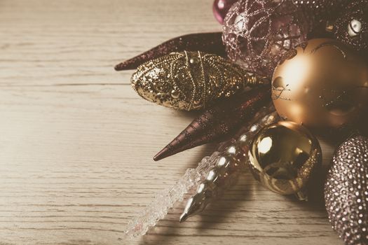 Christmas decor set in pink colors on white