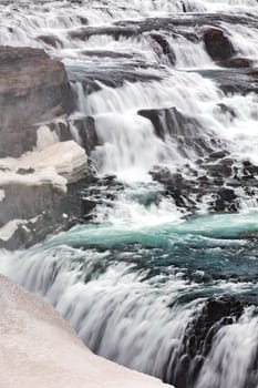 Close up of powerful Gullfoss waterfall, Iceland