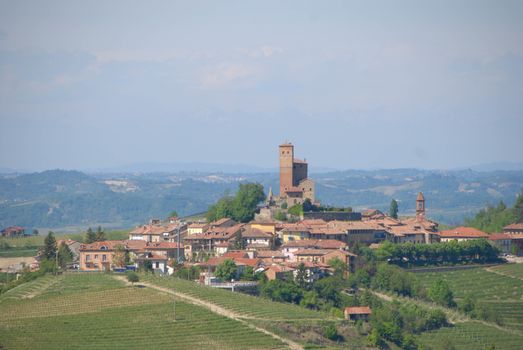 View of Serralunga of Alba with the Castle, Piedmont - Italy