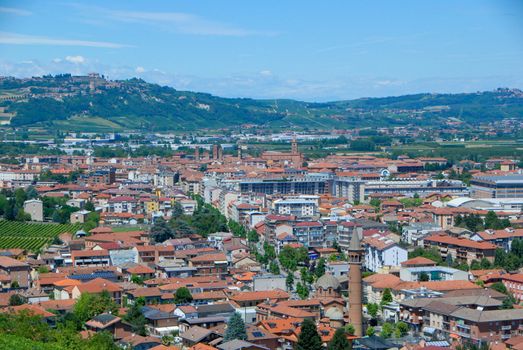View of the city of Alba and the Langhe hills, Piedmont - Italy