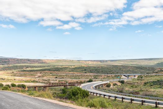 The road interchange on road N7 at Clanwilliam. The old road bridge is visible
